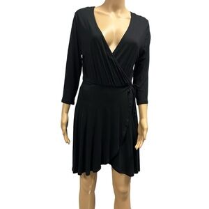 Rolla Coster Black Wrap Plunging V Neck 3 Quarter Sleeve Flowy Tie Waist Dress S